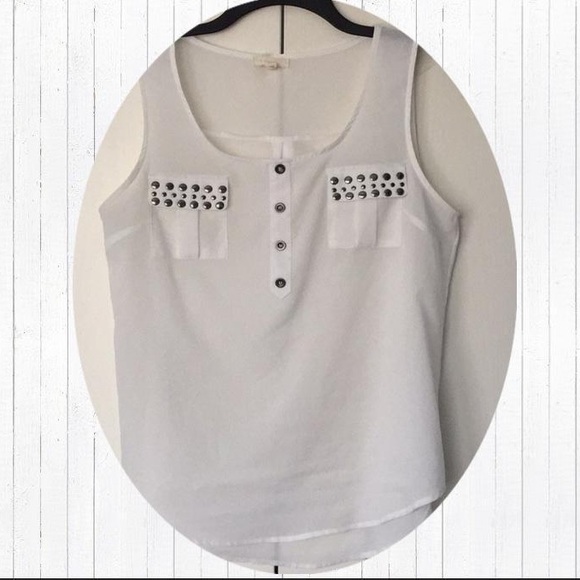 Pearl Tops - Donated - Pearl - White tank with gunmetal details